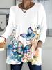 2025 Autumn Winter New Plus Size Women's Tops, Butterfly 3D Print Fashion Crew Neck Long Sleeve T-Shirts