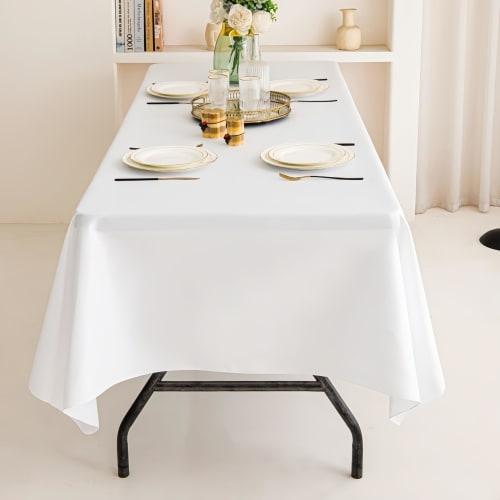 Ansimple Tablecloth, 150x260cm, White, Rectangular, Solid Color, Stain-Resistant, Stylish, Simple Table Cover, Perfect for Dining, Parties, Meetings,