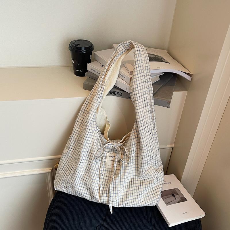 

Bags Large-capacity women s armpit bags Casual literary and artistic shoulder bags 2025 New plaid tote bags Double-sided backpacks