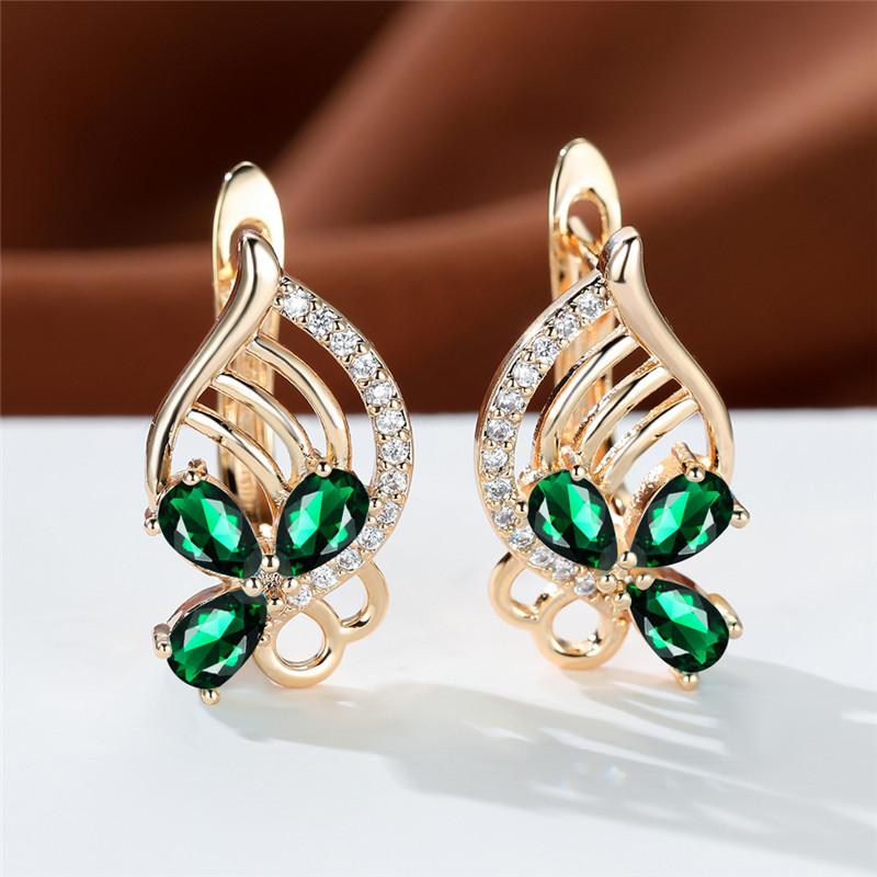 Аквамариновые Циркониевые Цветочные Кристальные Зеленые Красные Каменные Кольца Позолота Розовым Золотом Свадебные Для Женщин зелёный