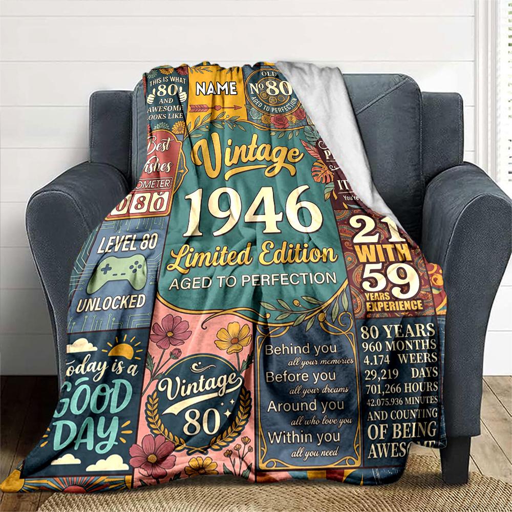 Vintage Anniversary Celebration Customize Your Name Blanket Soft Cozy Perfect For Sofa Couch Office Bed Picnics Ideal For All Seasons Modern Style