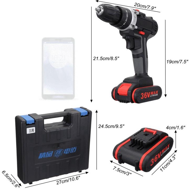 Brushless Cordless Electric Drill Dual Speed Adjustment Torque 6V 450/1450r/min Rechargeable 2Battery With LED Light