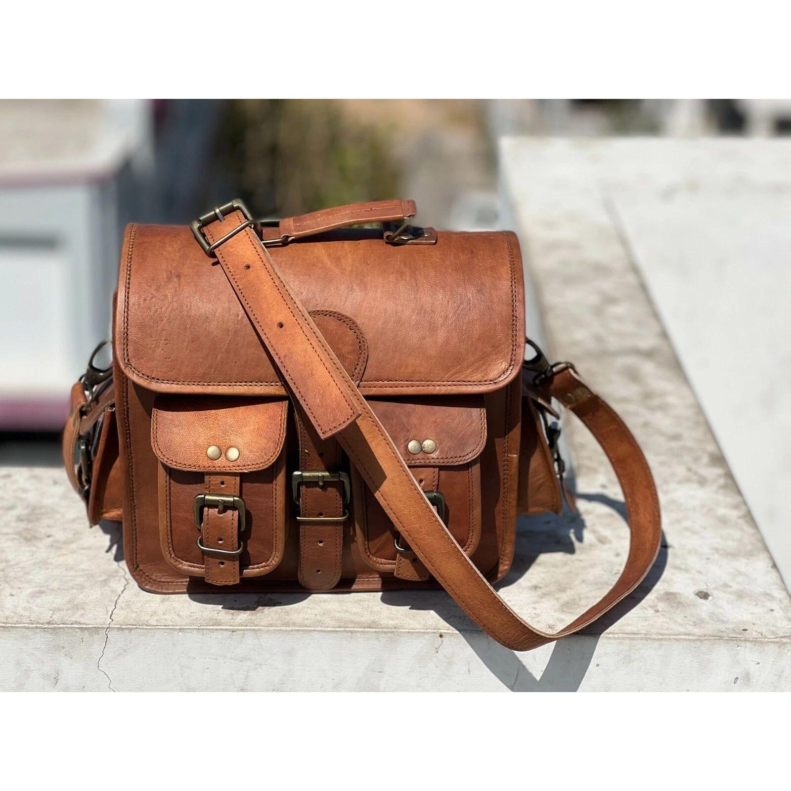 

Мужская Широкая Винтажная Кожаная Сумка-Мессенджер Через Плечо для Ноутбука Портфель Прочная 15 x 11 x 4 in