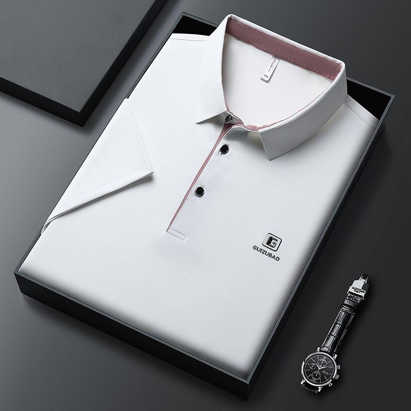 Polo Shirt Men'S High-End Solid Color Pressure Label Men'S Lapel Short-Sleeved T-Shirt