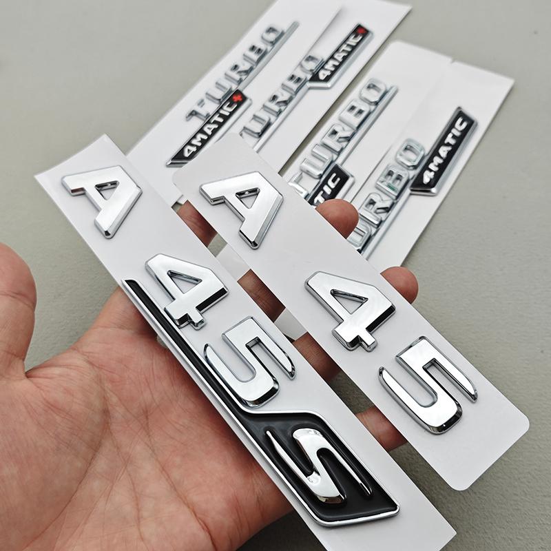 3D ABS Chrome Car Letters Logo A45 A45 S TURBO 4MATIC Stickers Rear Trunk Emblem Badge For Mercedes Benz AMG A45 A45S W177 W176
