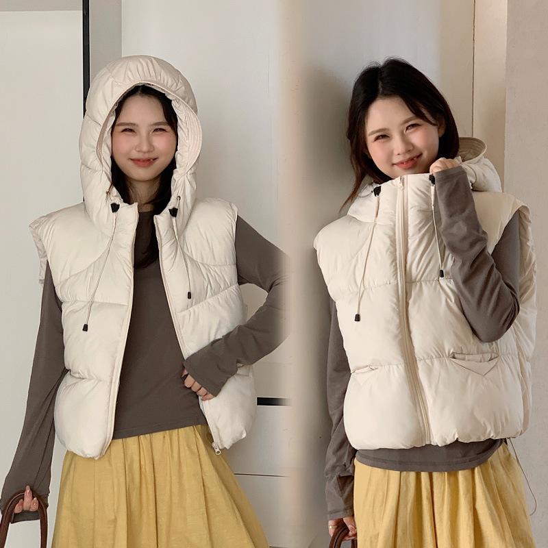 Down cotton vest women's short autumn and winter new student hooded cotton jacket vest cotton vest vest jacket thick