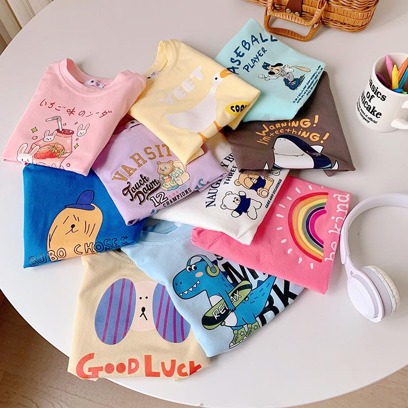Girls' Casual T-shirt - Summer Children's Cute Pure Cotton Round-neck Top