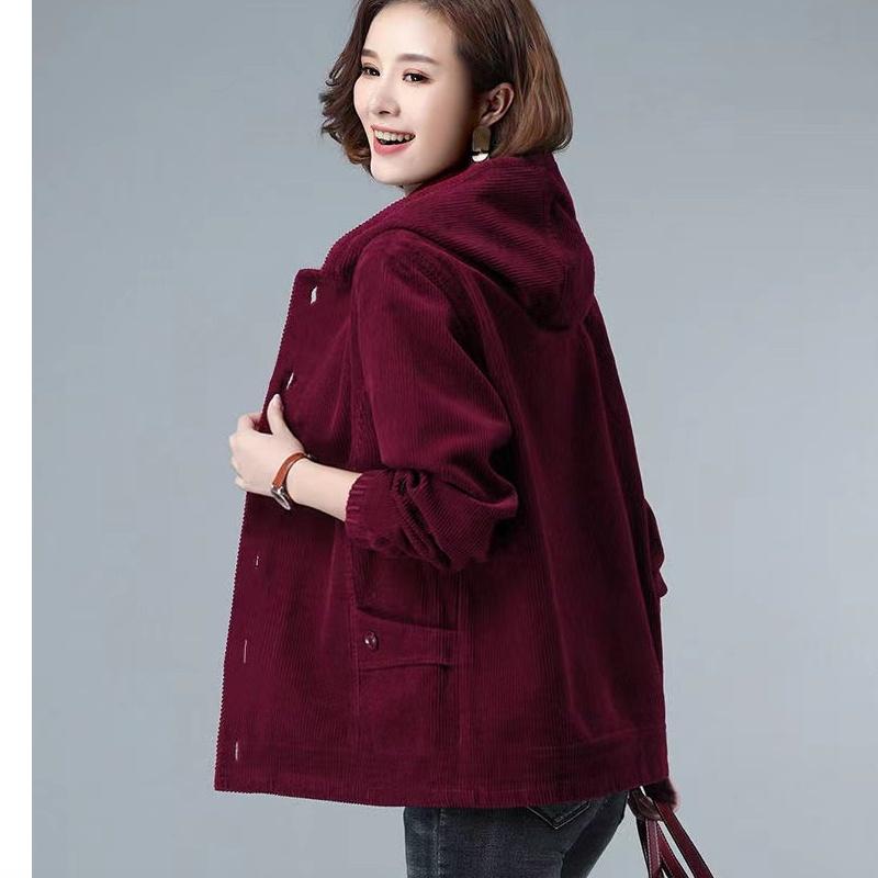 Spring, Autumn and Winter Corduroy Jacket Women Plus Velvet Thickened Simple Loose Large Size Slimming Top Women