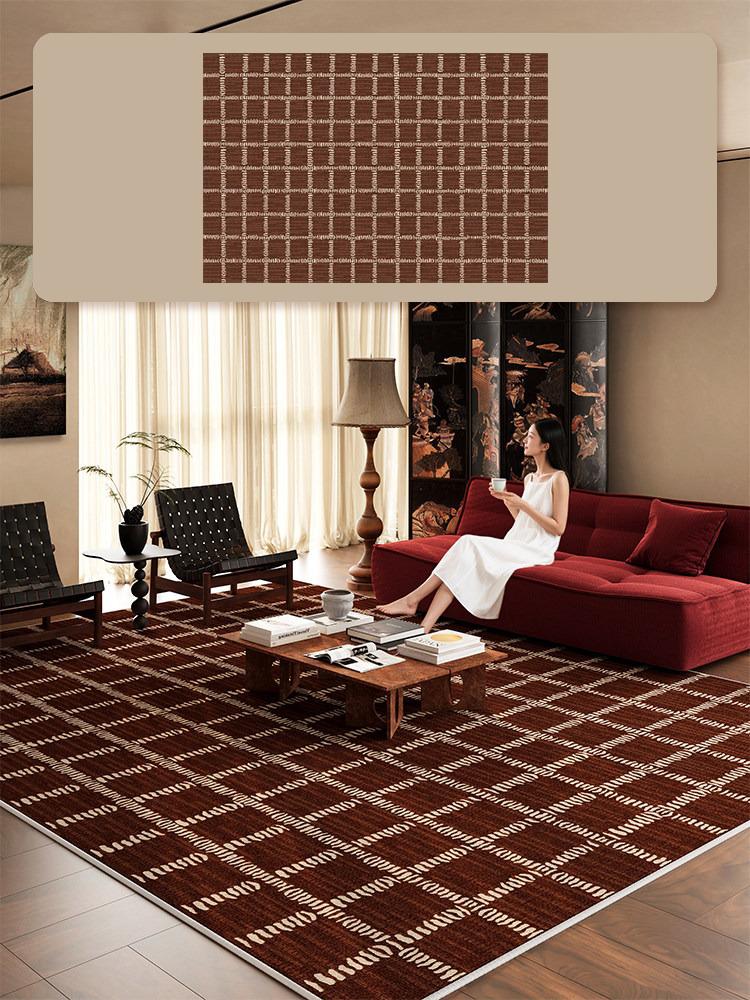 Vintage American Plaid Rug for Living Room Large Area Carpet Mid-tone Maillard Brown Mat Coffee Tables Rugs Bedroom Floor Mats