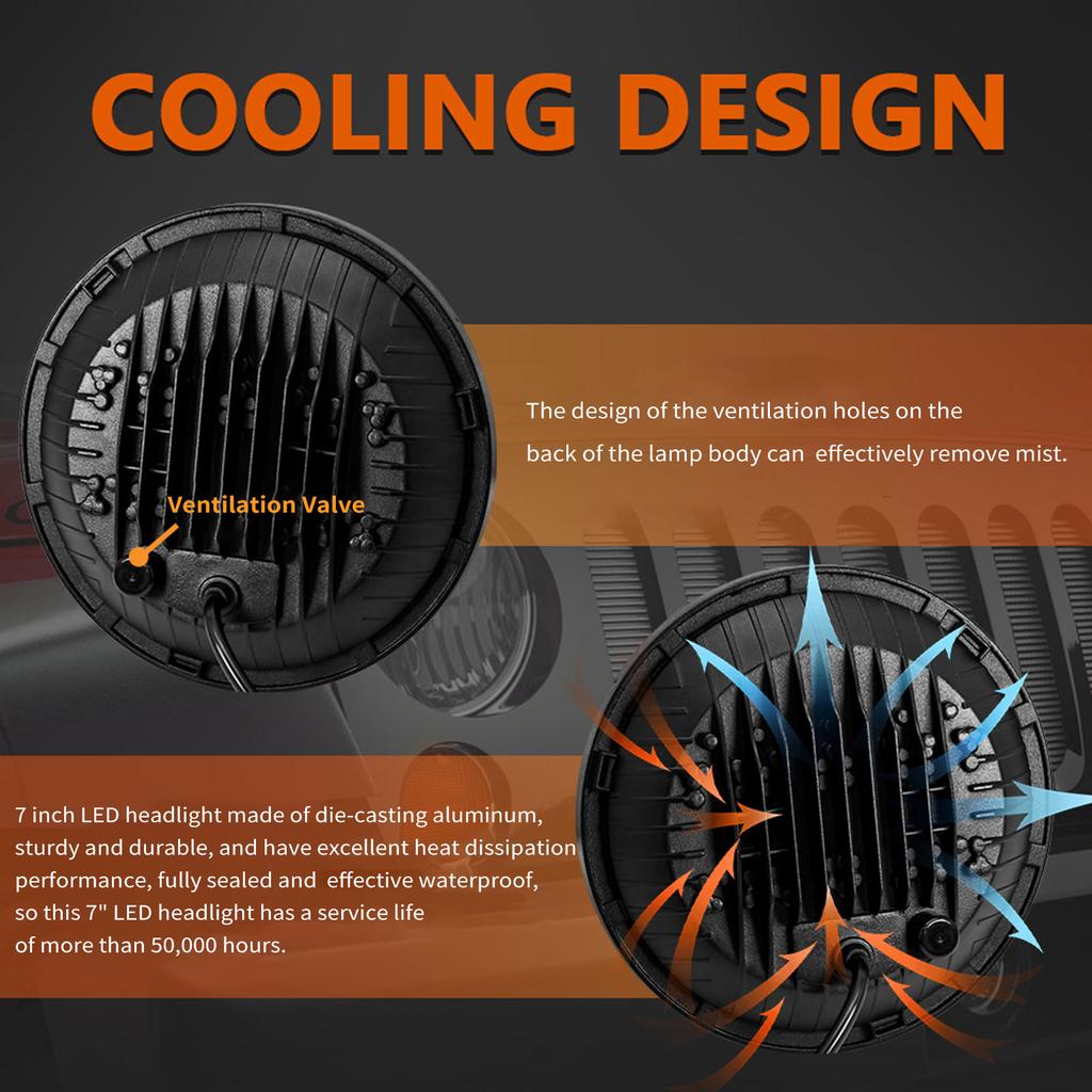 2Pcs 7 zoll Auto Motorrad LED Scheinwerfer 200W 6000K IP67 Wasserdichte DRLLow BeamHigh Strahl 7''