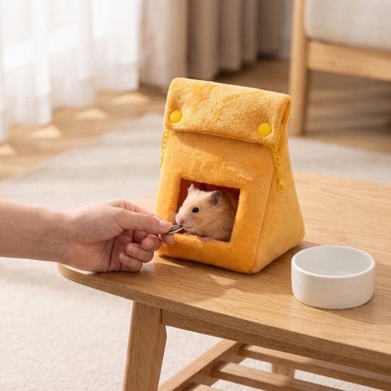 Comfy Sleeping Bag for Hamsters Bread Hamster Bed, Plush Warm Cave Cozy Hanging Creative Shape Pet House Hammock, Small Animal Cage Accessory
