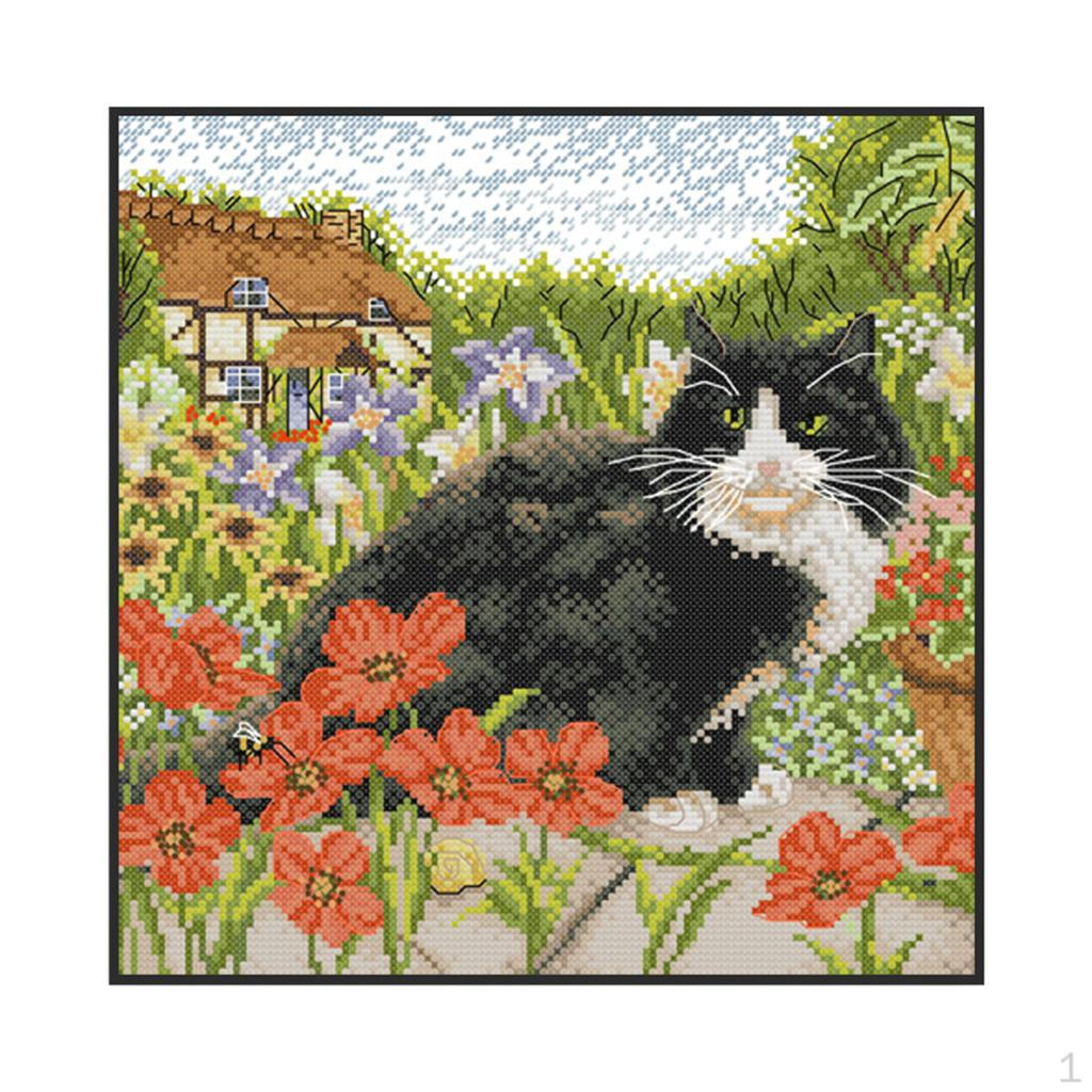 Beautiful Floral Cat Stamped stitch Needlework Ornament