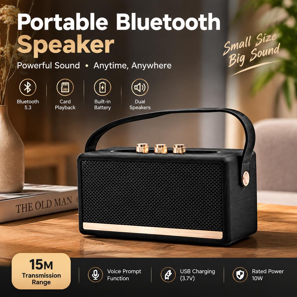 Portable Bluetooth Speaker with Handle and Card Playback