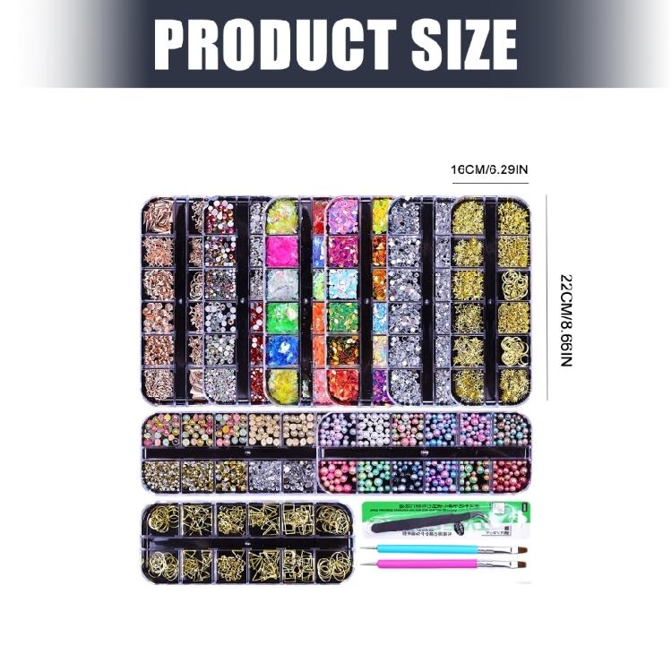 13 In 1 Nail Decoration Kit Contains 310 Grams Princess Cut Rhinestones And Practical Tools