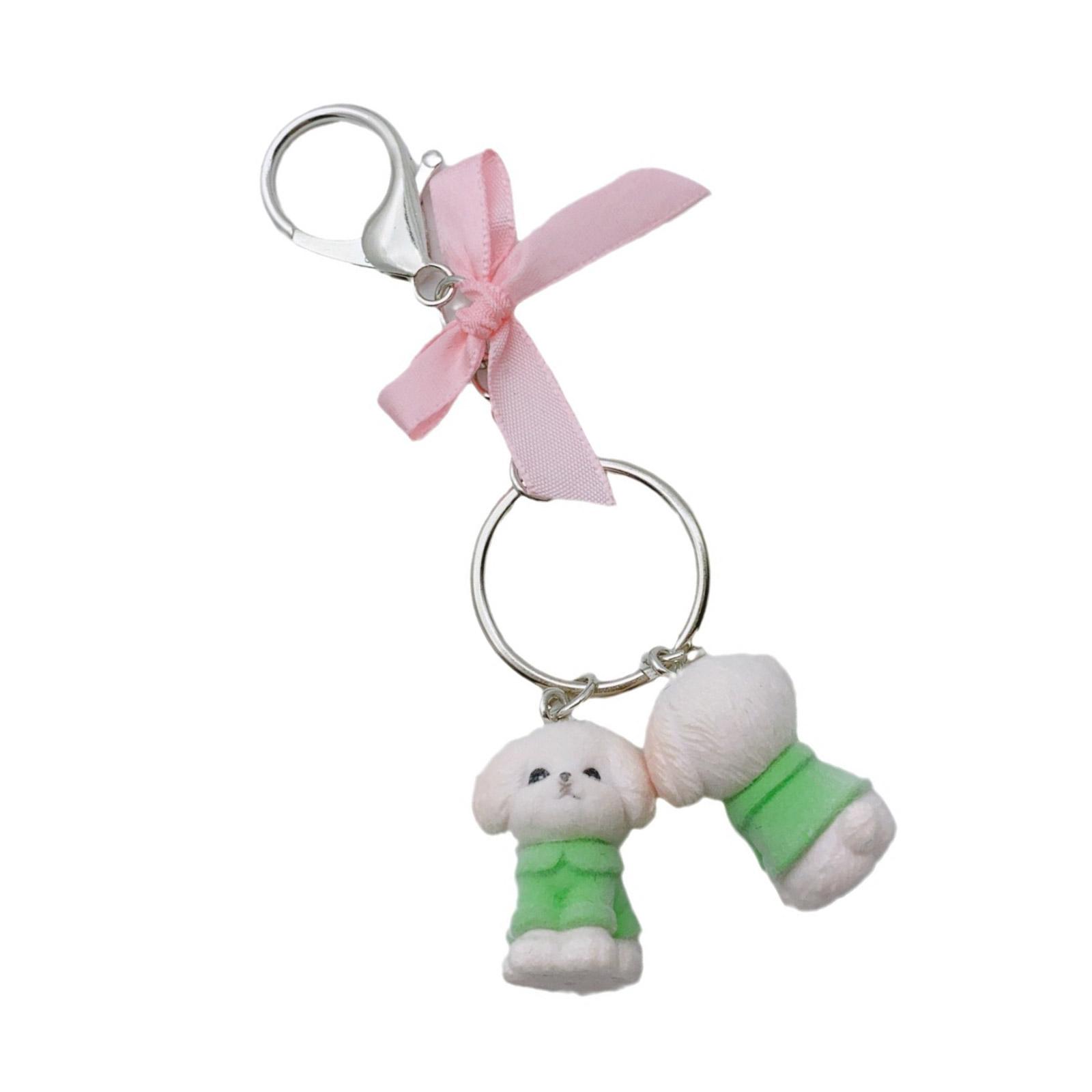 

Lovely Dog Love Heart Bowknot Keychain Charm Pendant Fashionable Sturdy Plush Dog Charm for Keys and Bags Decoration C