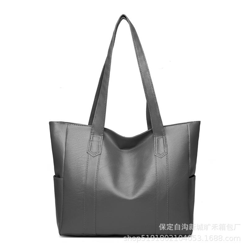 

Ladies bag new casual shoulder bag light texture large capacity middle-aged mother bag PU leather handbag сірий колір