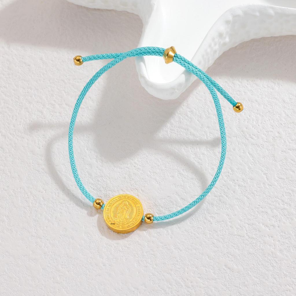 Minimalistisches blaues Seilarmband mit Herz-, Männchen- und runden Anhängern aus Edelstahl