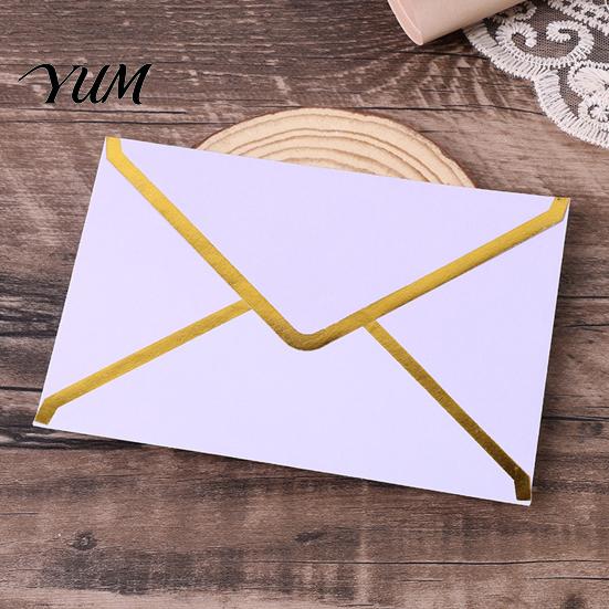 Elegant Handwritten Letter Holders 5Pcs Western Style Envelopes with Gold Foil Trim, Offset Paper Invitation Personalized Message for Wedding,