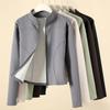 Women's Thickened Fleece-Lined Stand Collar Jacket - Slim-Fitting Casual Sportswear for Autumn and Winter