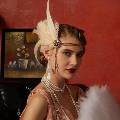 1920s Jewelry Set Headband Gloves Earrings Set Sparkling Earrings Headwear with Sequins Beads