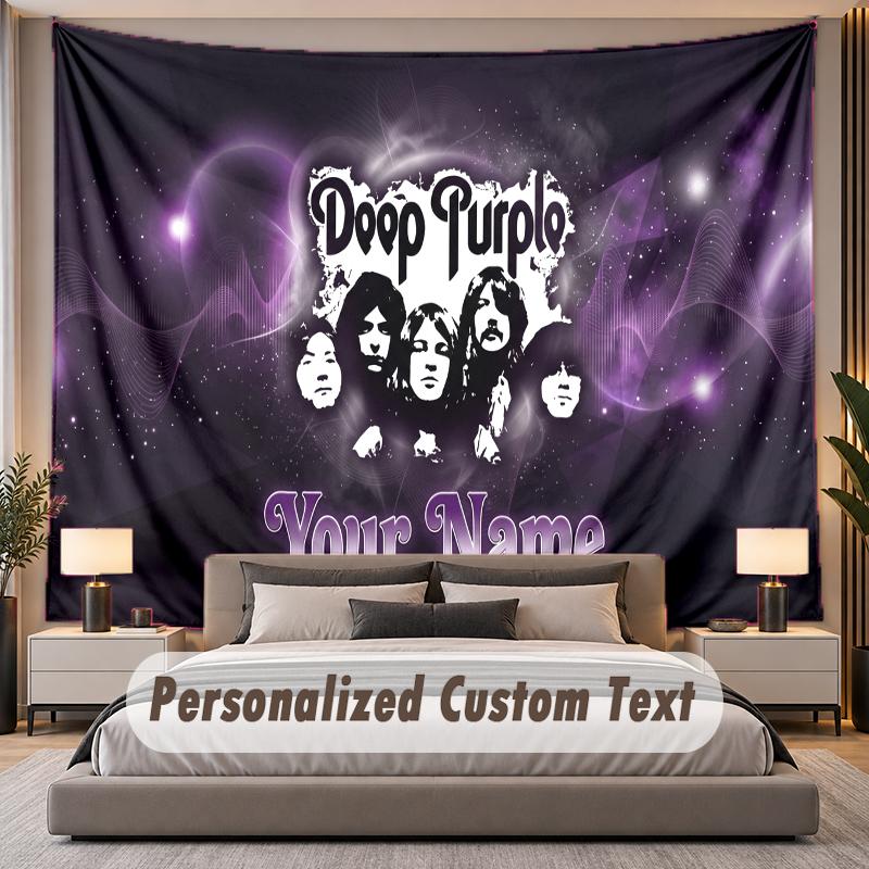 Custom Name Text Tapestry Deep Purple Personalized Polyester Wall Tapestry For Bedroom And Room