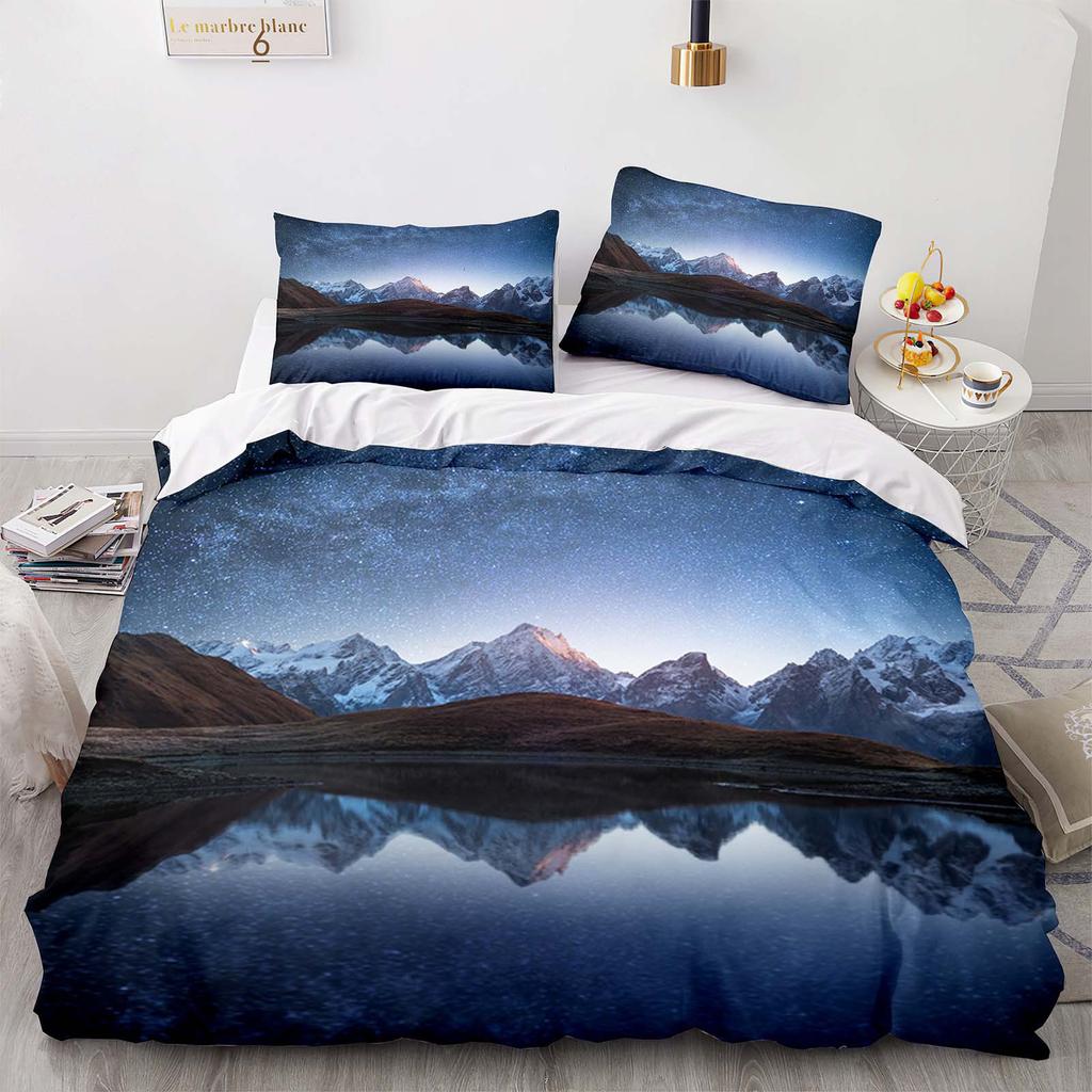 Home Textile Landscape Aurora Quilt Cover Digital Printing Three-Piece Set
