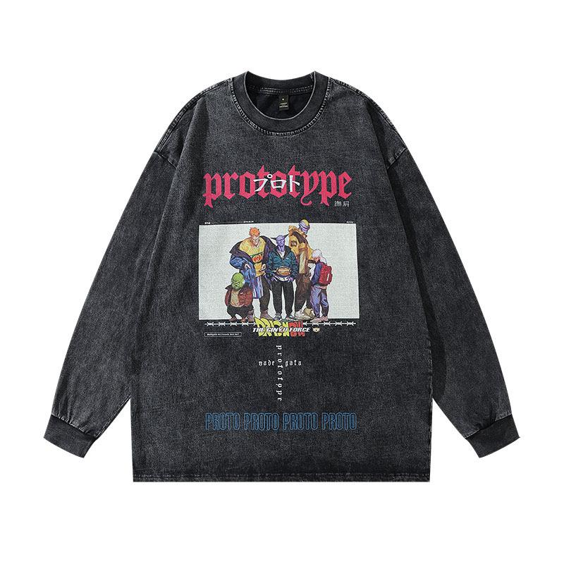 Autumn New American Vintage Hip-Hop Trendy Brand Cartoon Printing Casual Loose Couple Long-Sleeved T-Shirt Men And Women