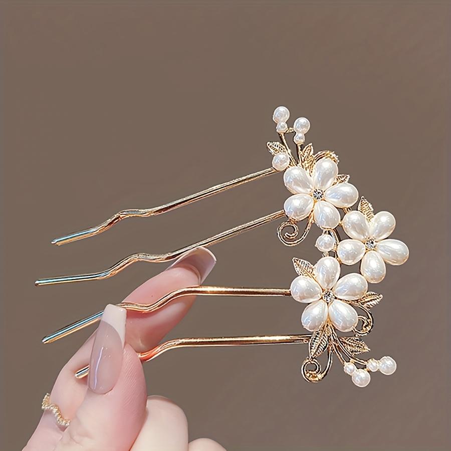

[Vintage Wave Hair Comb] Vintage French-Style Wave Hair Comb - Elegant Alloy Flower Hairpin for Women s Fashion Updo - U-Shaped Hairpin FS2799