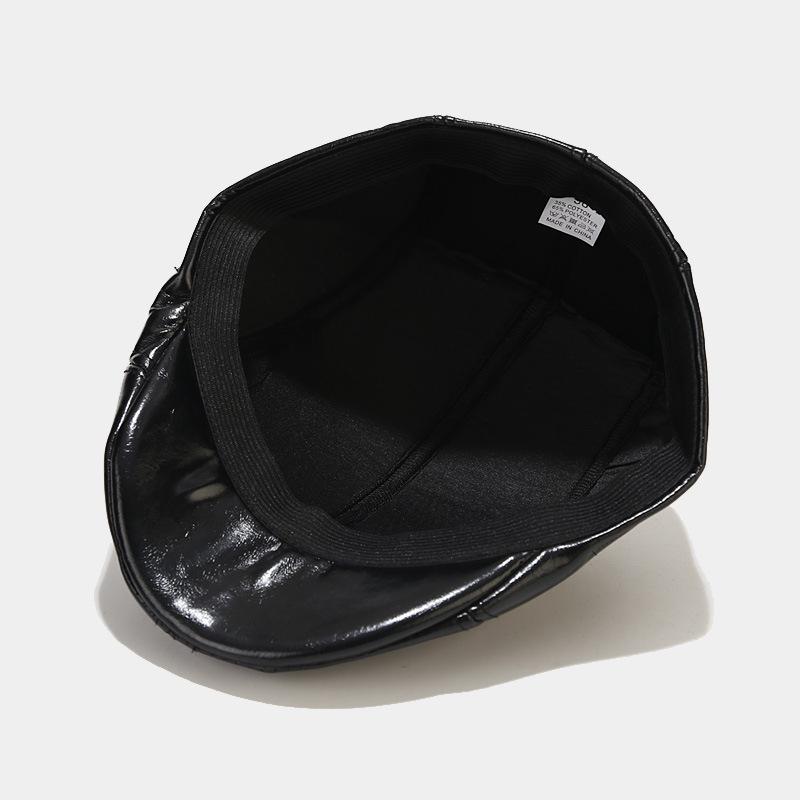 Hats men's and women's autumn and winter PU leather fully sealed beret simple versatile British forward hat tooling cap tide