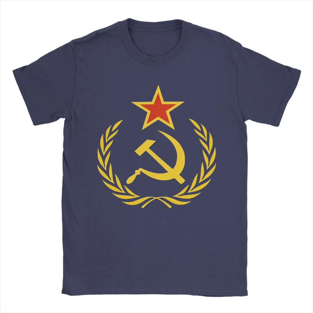 CCCP Soviet Hammer and Sickle Star Marxist T-Shirts for Men Round Collar Pure Cotton T Shirts  Short Sleeve Tees Summer Tops