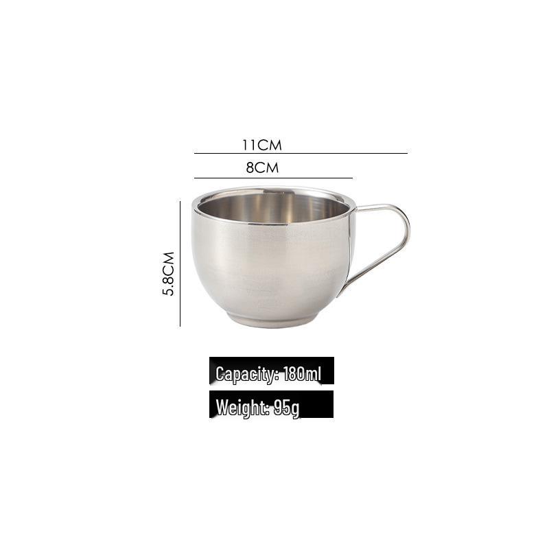 304 Stainless Steel Coffee Set: Double-Wall Insulated European-Style Cup, Saucer, Spoon, Anti-Scald, Custom Logo Option