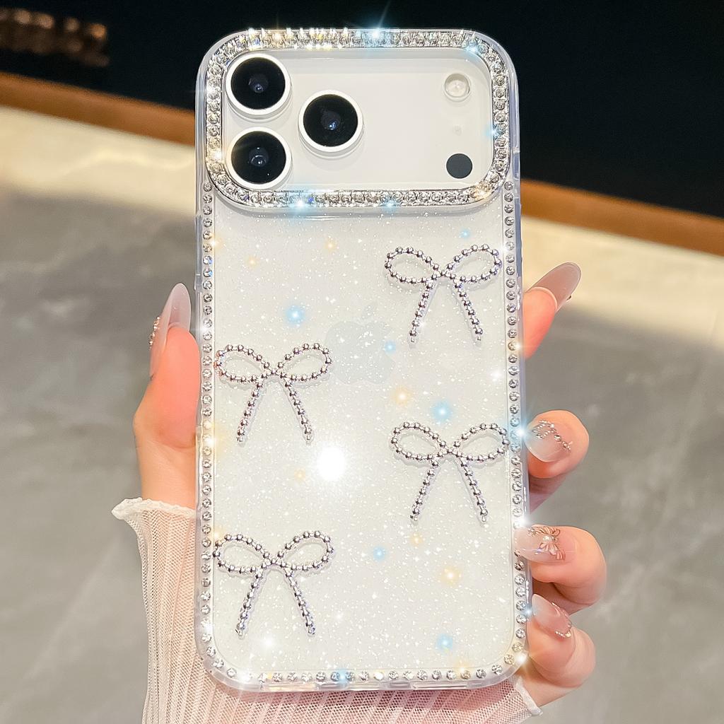 Foreign trade applicable iphone17AIR mobile phone case glitter bow Apple 16Pro anti-drop all-inclusive Samsung S26U