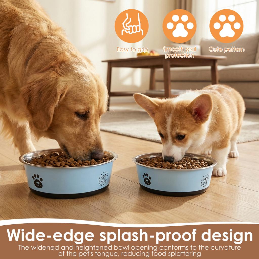 2 Pack Dog Bowl Stainless Steel Pet Feeding Bowl with Non Slip Silicone Base 860ml and 1560ml Large Capacity Dog Food Water Bowl