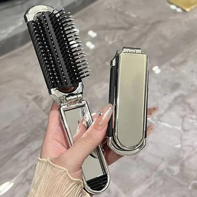 Yousheng Portable Folding Hair Brush with Mirror Soft Bristles Scalp Massage Portable Anti-static Air Cushion Comb Men Women Hair Styling Detangling