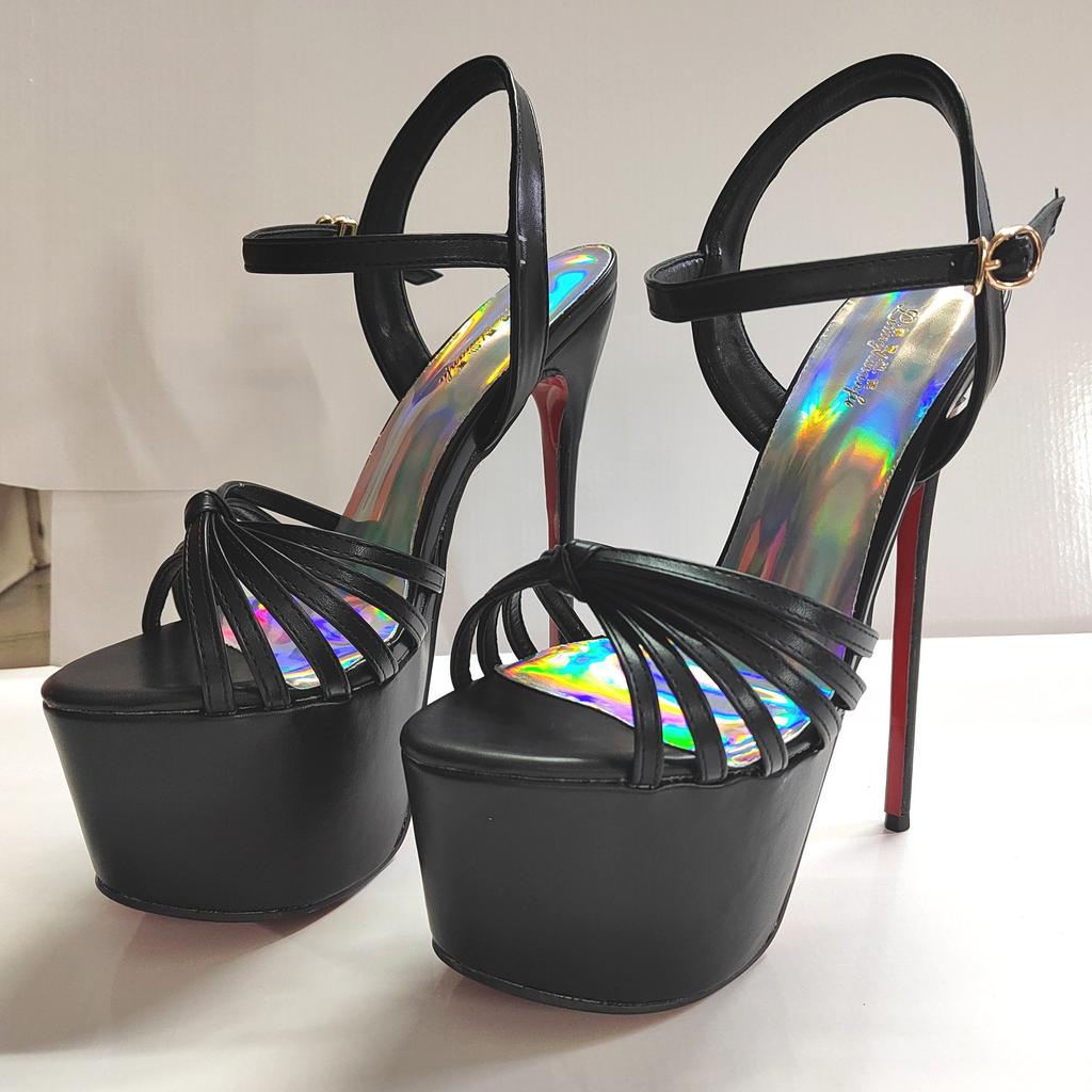 Mode Super High Heels Plateau Damen Sandalen 19cm 22cm Offene Zehen Rot Gelb Lackleder Riemchen Abend Club Tanzschuhe