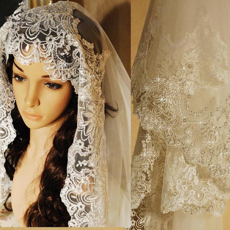 Single Layer Tulle Lace Edge Hijab Wedding Veil - Cathedral Length