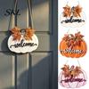 Decorative Maple Leaf Plaque Wooden Pumpkin Welcome Sign for Front Door, Rustic Fall Harvest Hanging Pendant with 3D Embossed Text Letters And Leaves