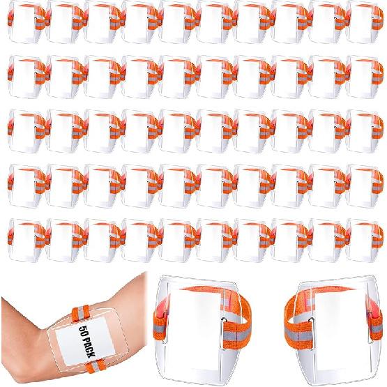 Meanplan 50 Pcs Arm Badge Holder Armband ID Badge Holder Bulk Visibility PVC with Adjustable Belt Elastic Armband Clear Name Tag for Work Pass,