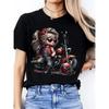 Large Size Women'S Digital Printed Short Sleeved T-shirt Crew Neck Slight Stretch Fabric, Regular Sleeve, All Seasons