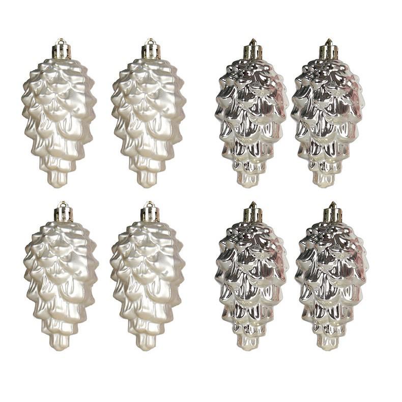 9cm Christmas Tree Ornaments Set: 8 Shiny & Matte Plastic Pine Cones