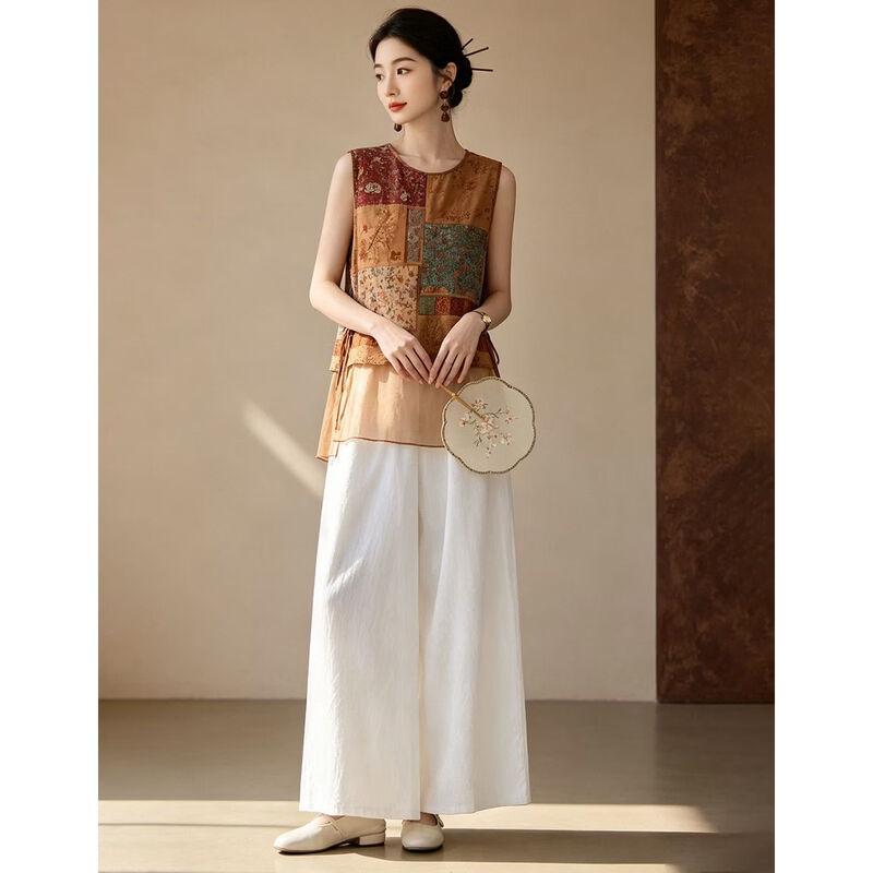 Women's Zen Retro Jacquard Vest & Wide-Leg Pants Set