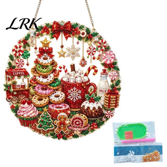Parent Child Interactive Crafts Christmas Faux Diamond Art Ornament, DIY Santa Claus Sun Catcher Kit, Rhinestone Sets Xmas Wreath Hanging Ornament