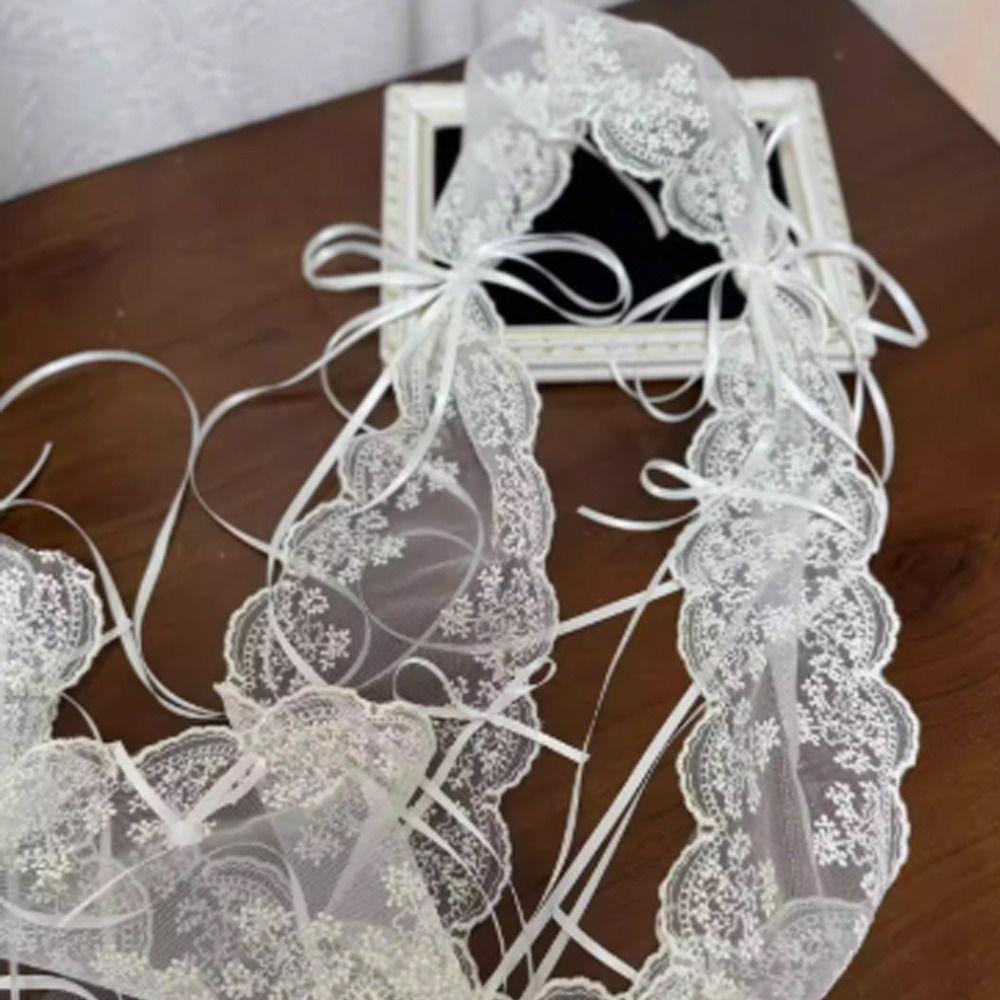 הינומה לחתונה רטרו בסגנון צרפתי רקומה לכלה כיסוי ראש לחתונה לכלה קשת תחרה סרט ראש ארוך