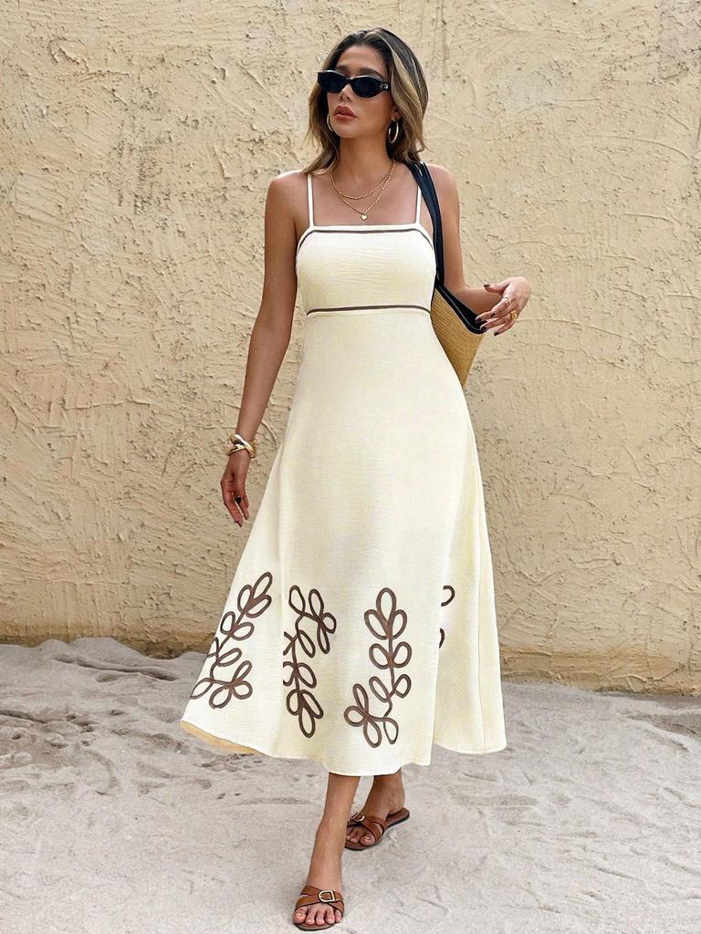 Women's Vintage Floral Spaghetti Strap Backless Dress - Casual Summer Wear