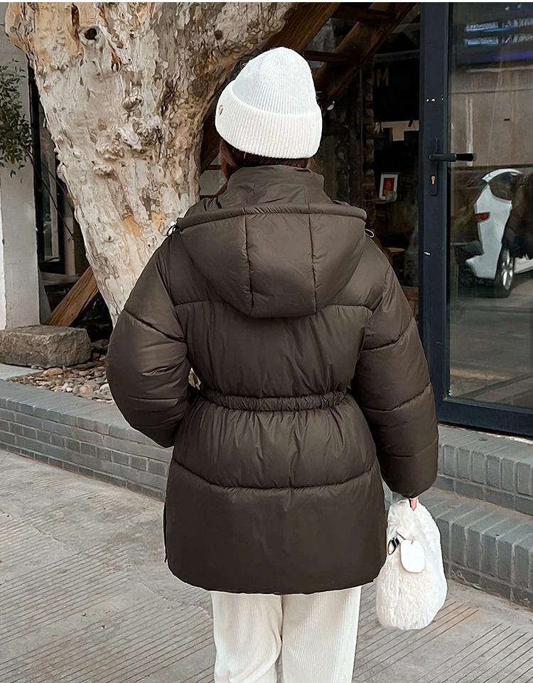 Women’s Short Hooded Windproof Thicken Warm Winter Jacket With Belt