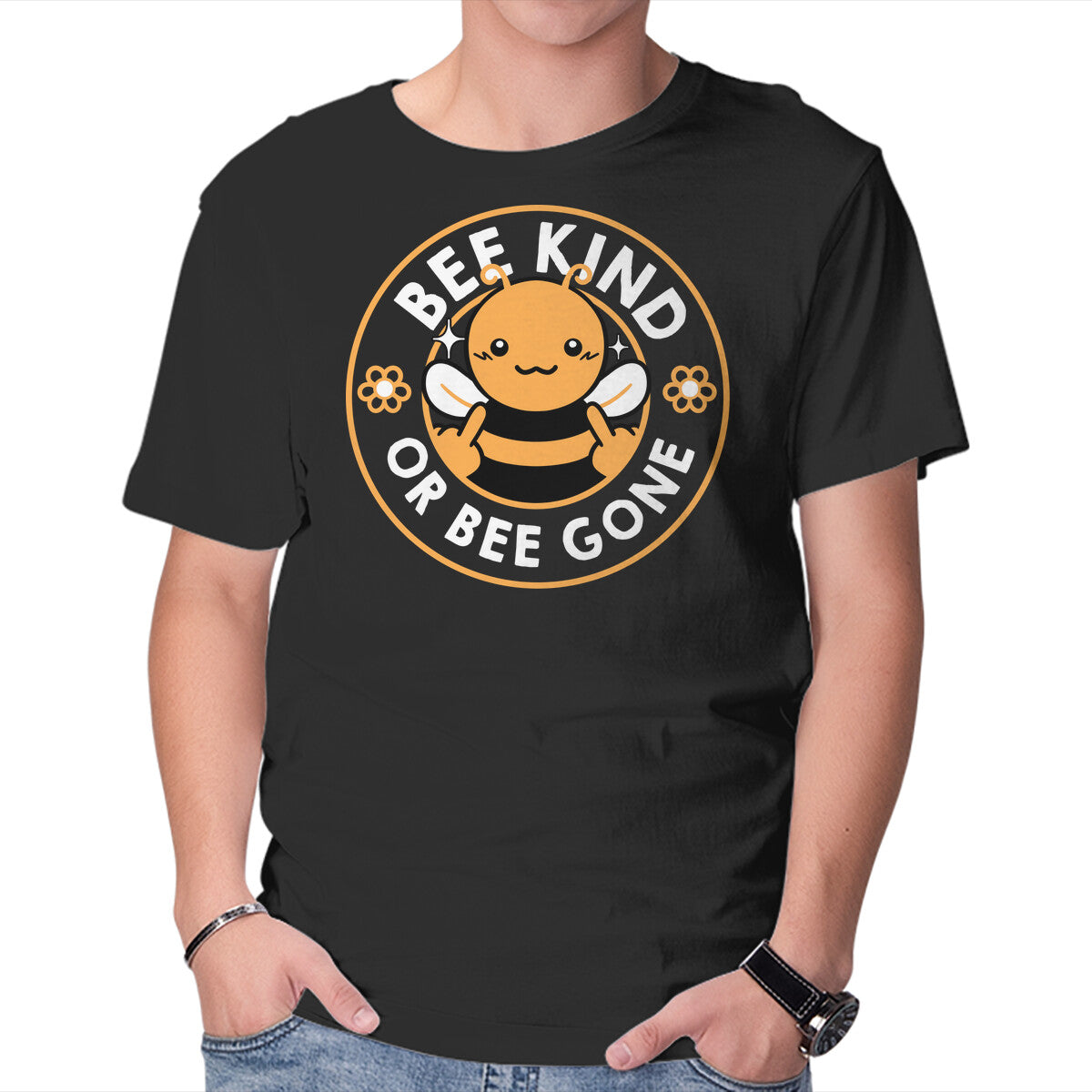 Unisex Crew Neck T-Shirt Bee Kind Or Bee Gone Graphic Short Sleeve Casual Tee XXXL