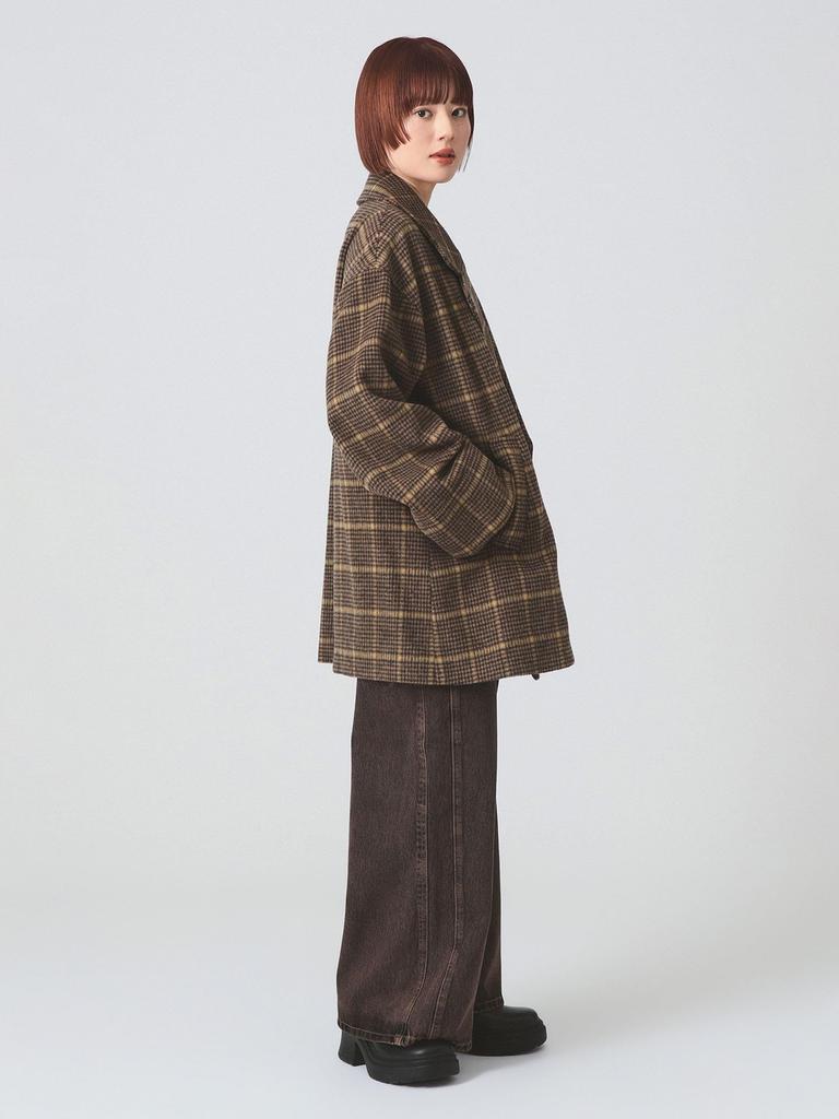 Ray Beams Women's Check Beaver Double-Breasted Half Coat, Brown 0