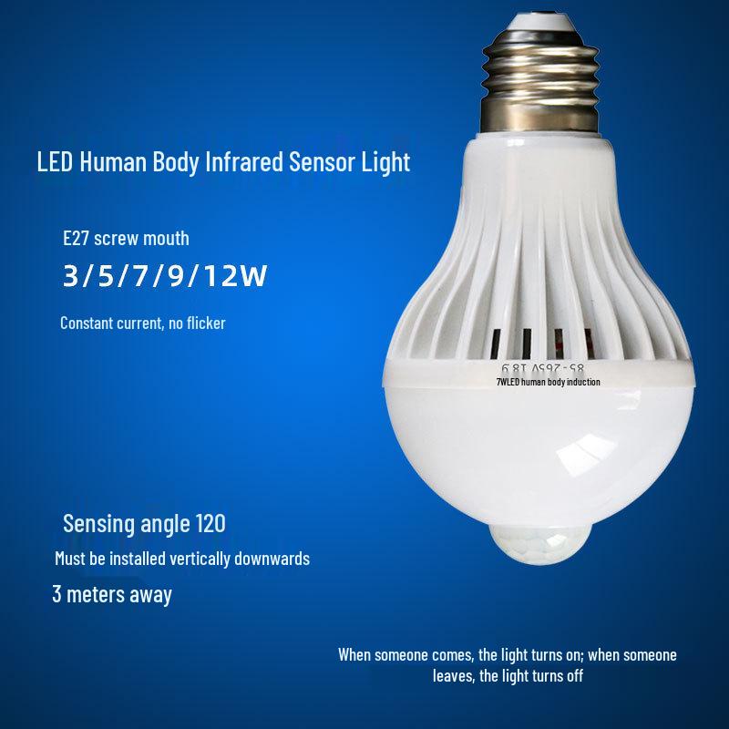 "E27 LED Infrared Motion-Sensor Sound & Light Control Bulb for Corridors"