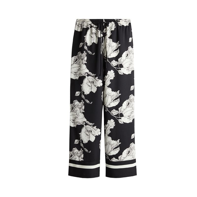 Spring New Women's Clothing Print Diagonal Cloth Shirt 1273622 Drawstring Twill Pants 1273623