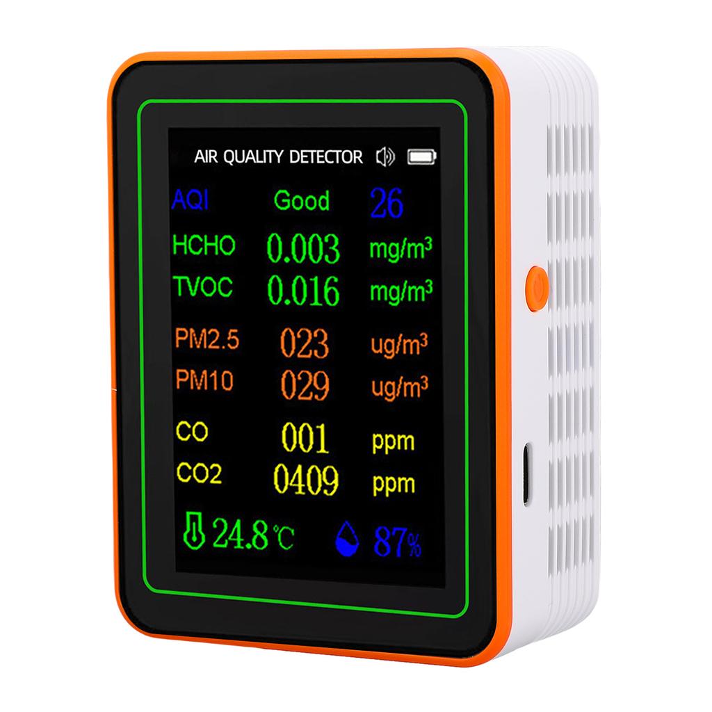 12 In 1 Air Quality Tester CO2 HCHO TVOC PM2.5 PM10 Temperature Humidity TFT Screen Rechargeable Air Quality Meter